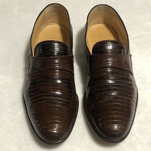 Lopez Taibo Dark Brown Lizard Skin Slip-On Loafers • Men’s Size 9.5